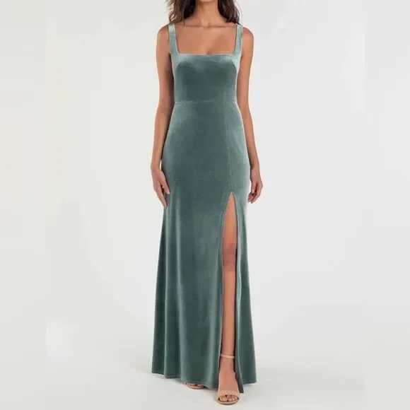 Jenny Yoo | Dresses | Jenny Yoo Formaldress Womens 4 Mara Green Velvet  Sleeveless Square Neck Gown | Poshmark